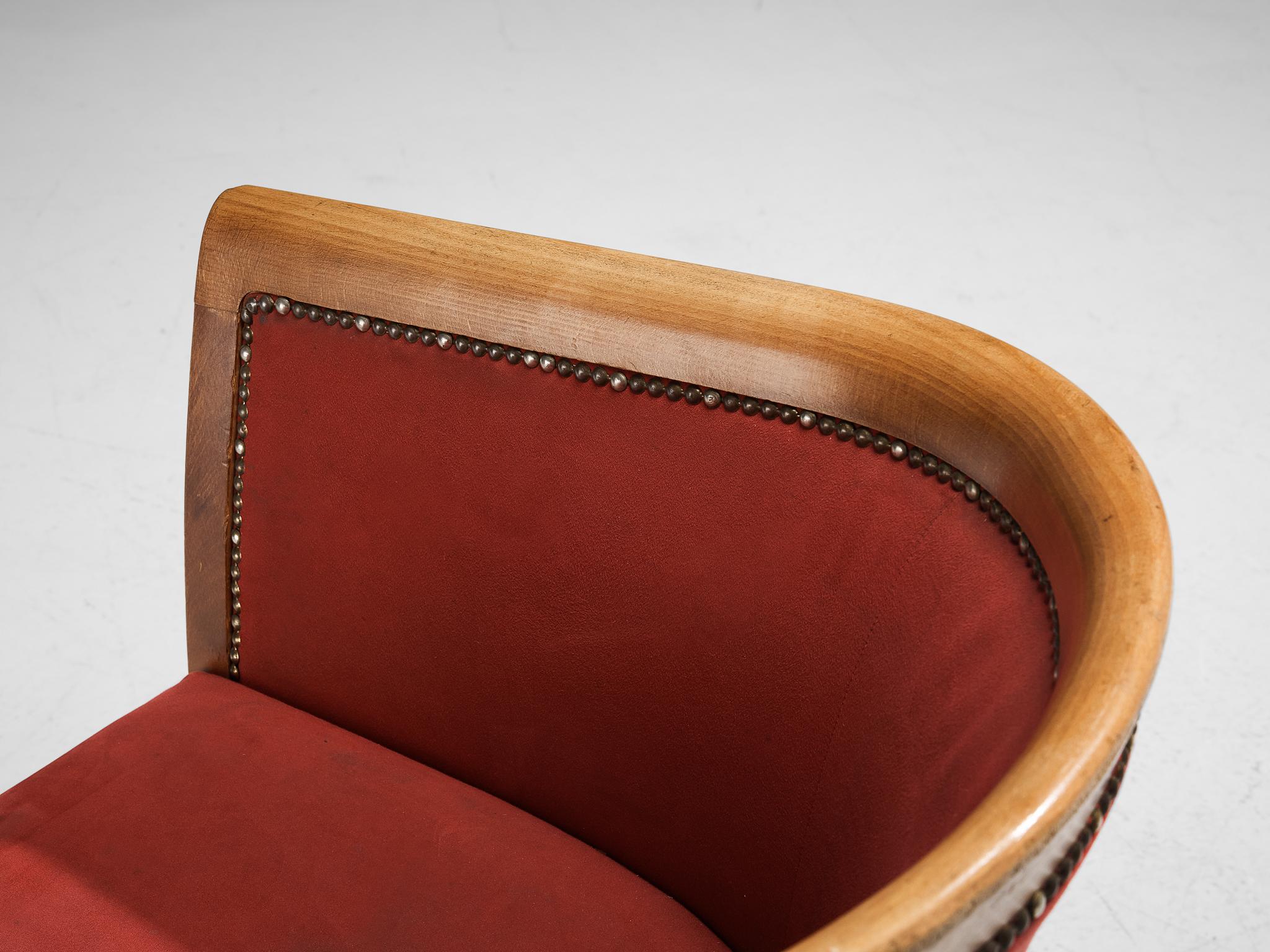 Brass French Club Chair in Red Upholstery  For Sale
