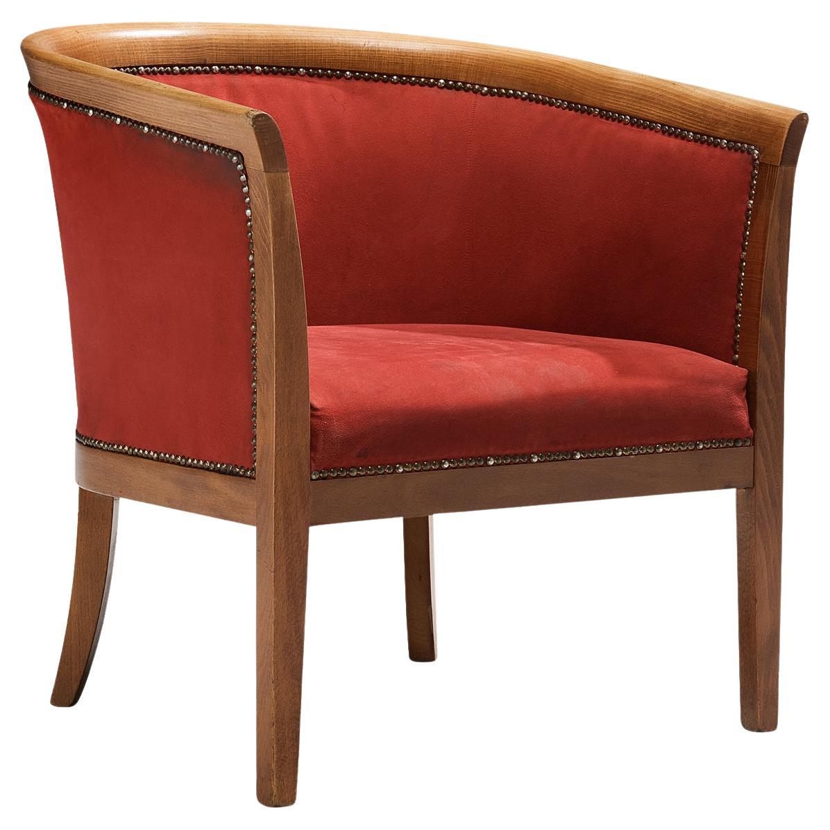 French Club Chair in Red Upholstery  For Sale