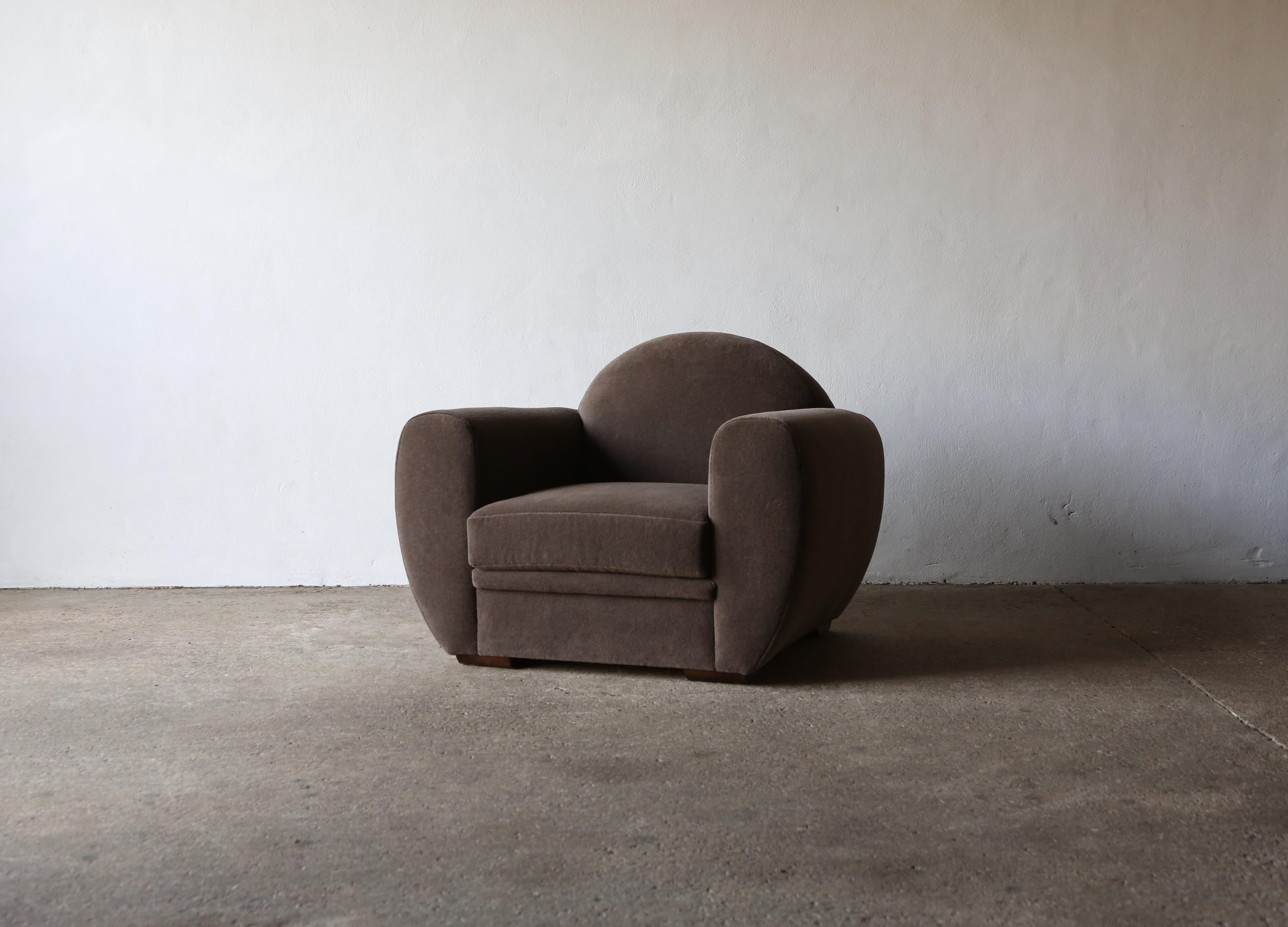 Art Deco French Club Chair, Newly Upholstered in Pure Alpaca