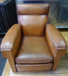 French Club Chair of Brown Leather, circa 1930s.