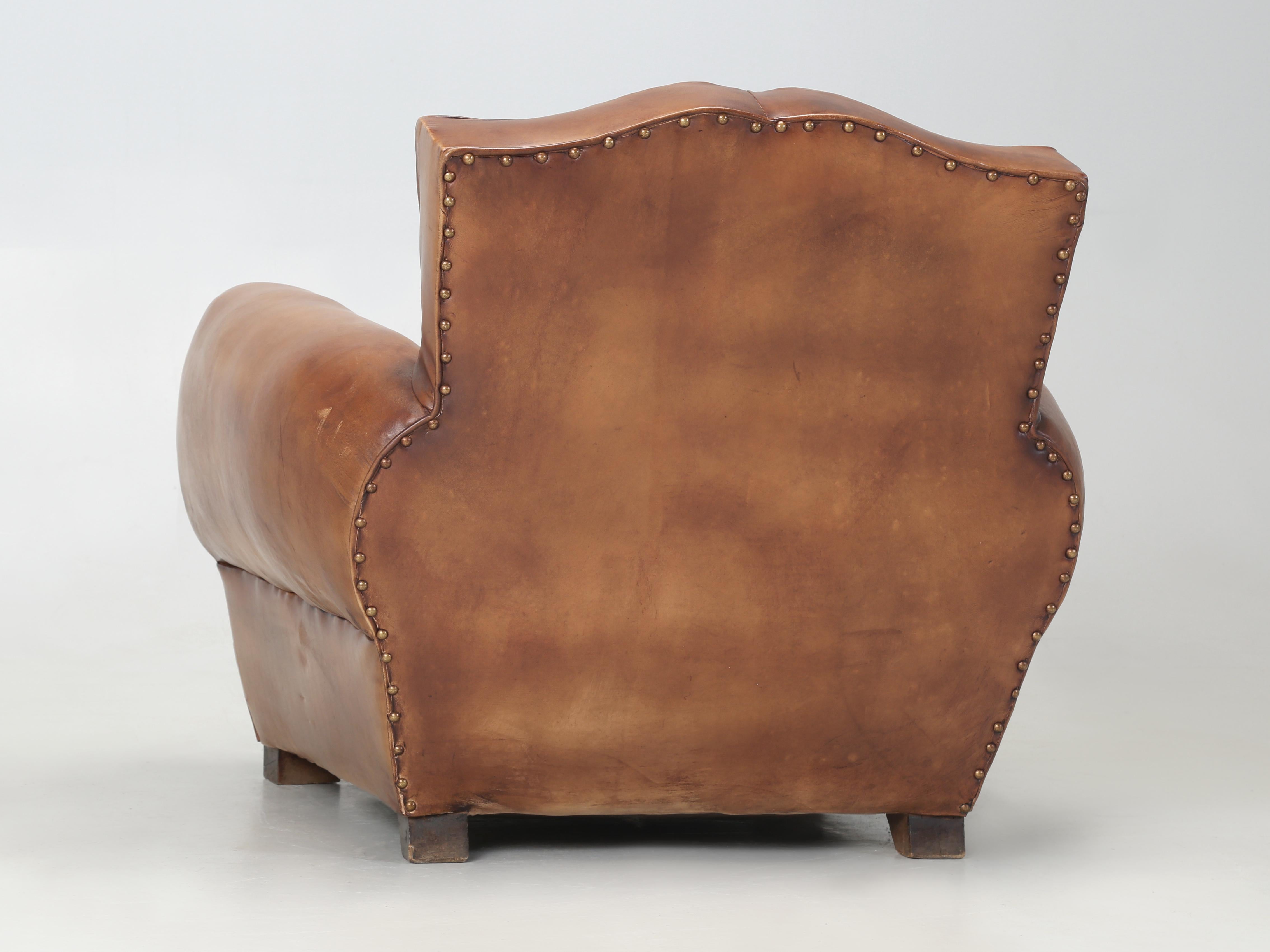 French Club Chair Restored in France New Leather. Matching Pair Available c1930s For Sale 8