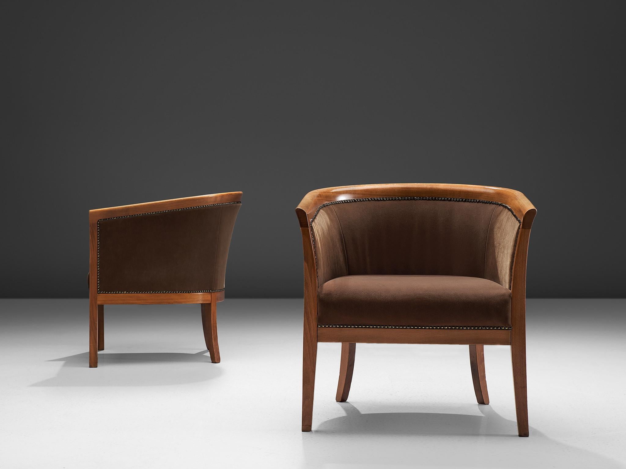 French Club Chairs in Brown Fabric 5