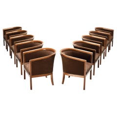 French Club Chairs in Brown Upholstery 