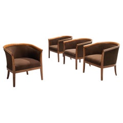 French Club Chairs in Brown Upholstery 