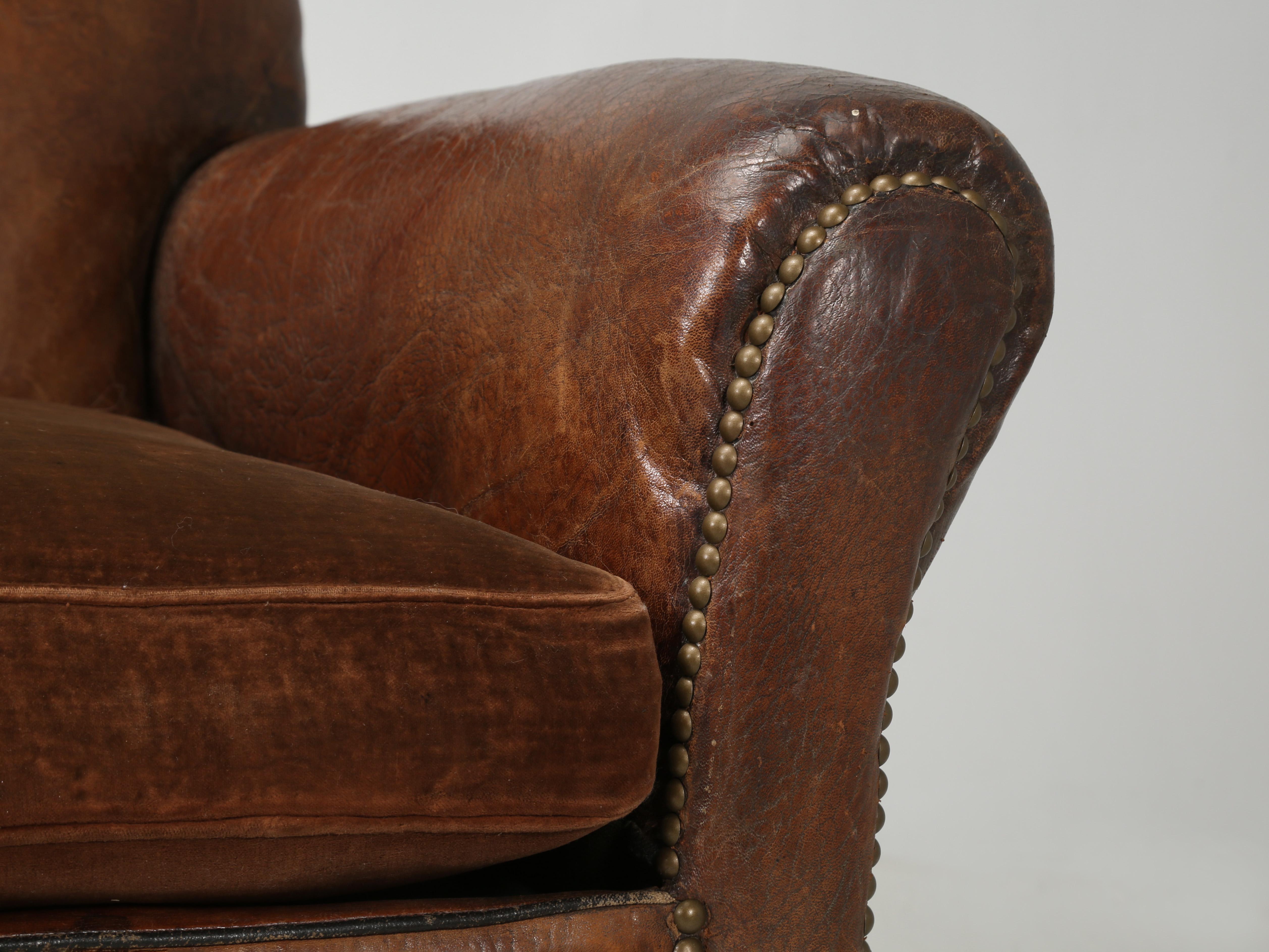 French Club Chairs in Original Leather and Restored Internally with Horsehair 8