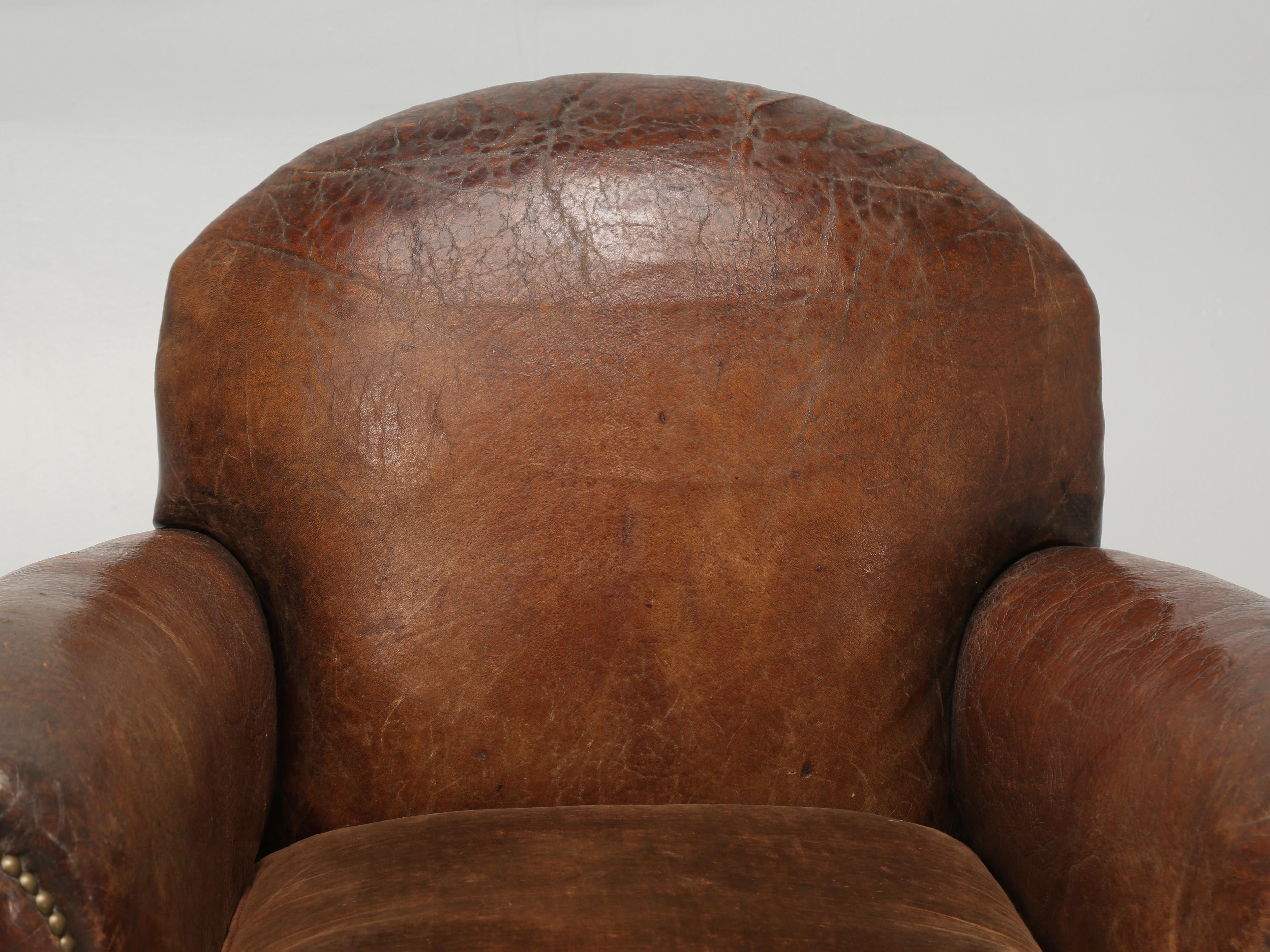 Hand-Crafted French Club Chairs in Original Leather and Restored Internally with Horsehair