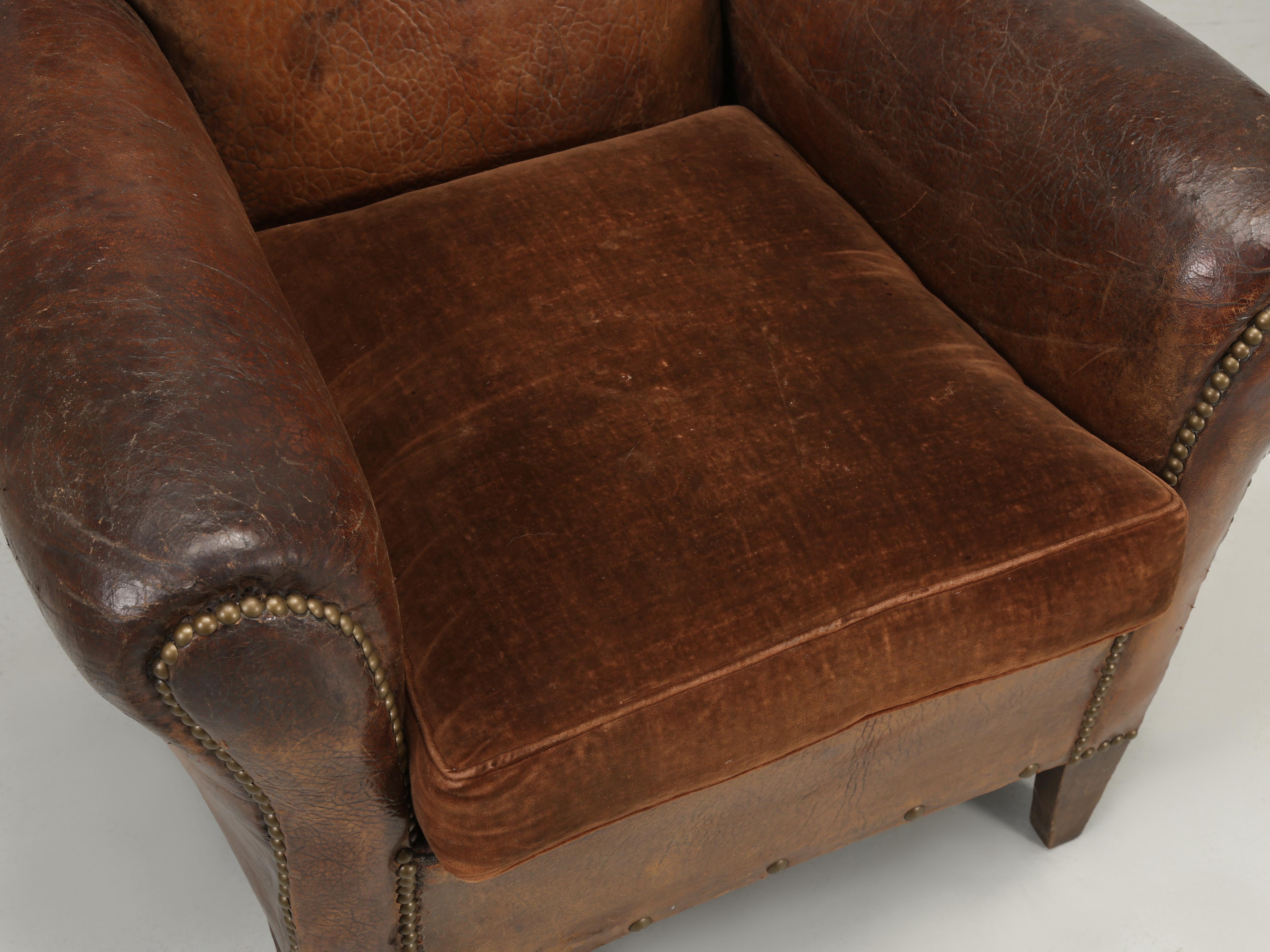 Early 20th Century French Club Chairs in Original Leather and Restored Internally with Horsehair