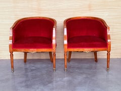 French Club Chairs in Red Velvet Upholstery