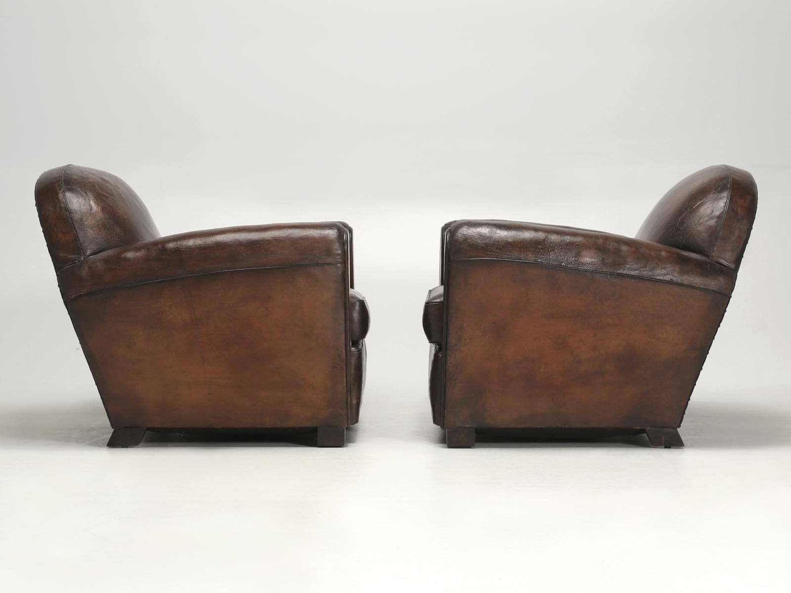 Art Deco French Club Chairs in Their Original Leather, Properly Restored Internally 