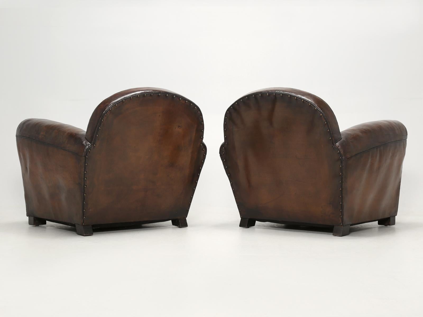 Hand-Crafted French Club Chairs in Their Original Leather, Properly Restored Internally 