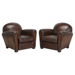 Antique French Club Chairs in Their Original Leather, Properly Restored Internally 
