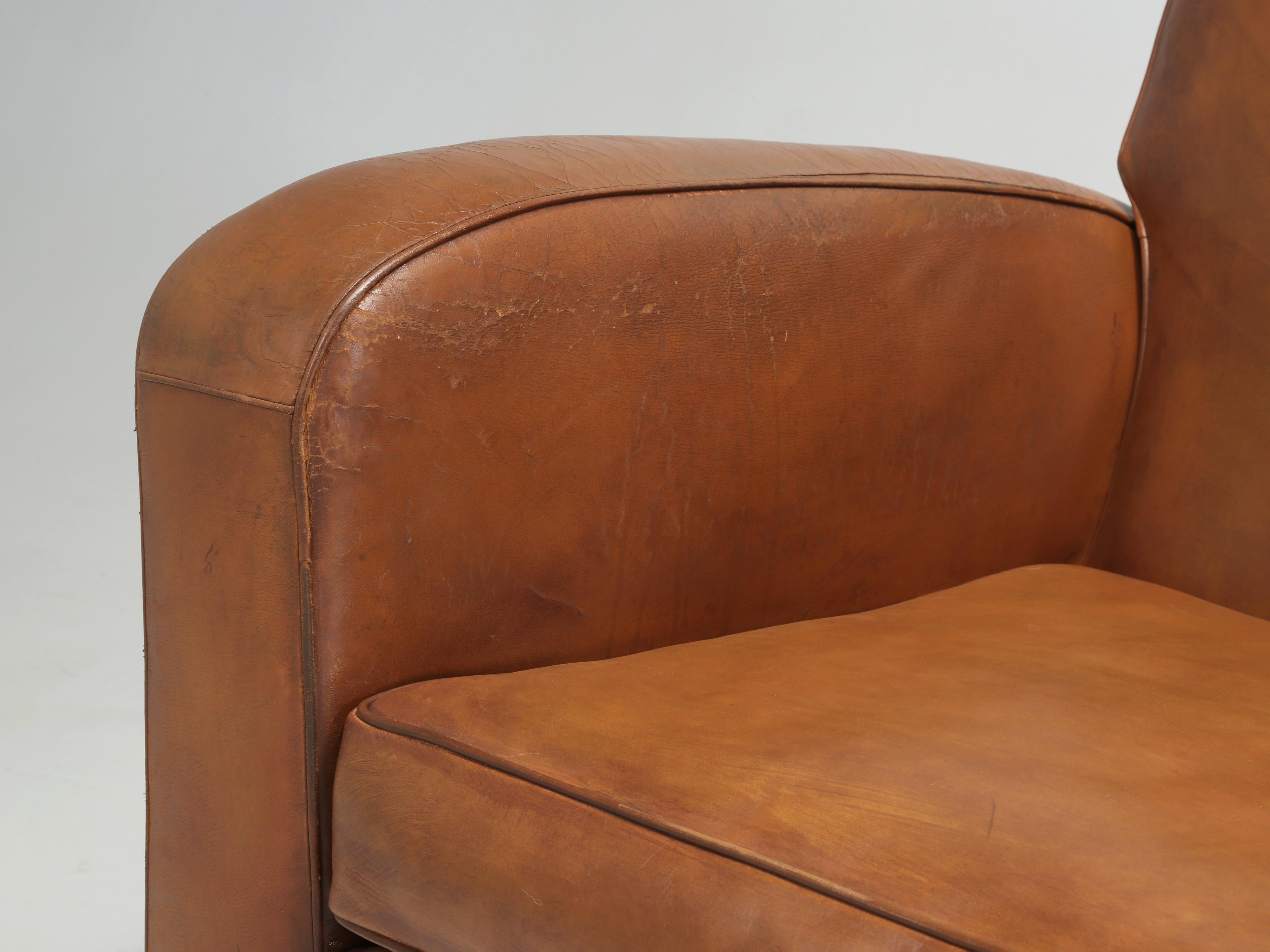French Club Chairs Original Leather Completely Restored Internally in Horsehair 4