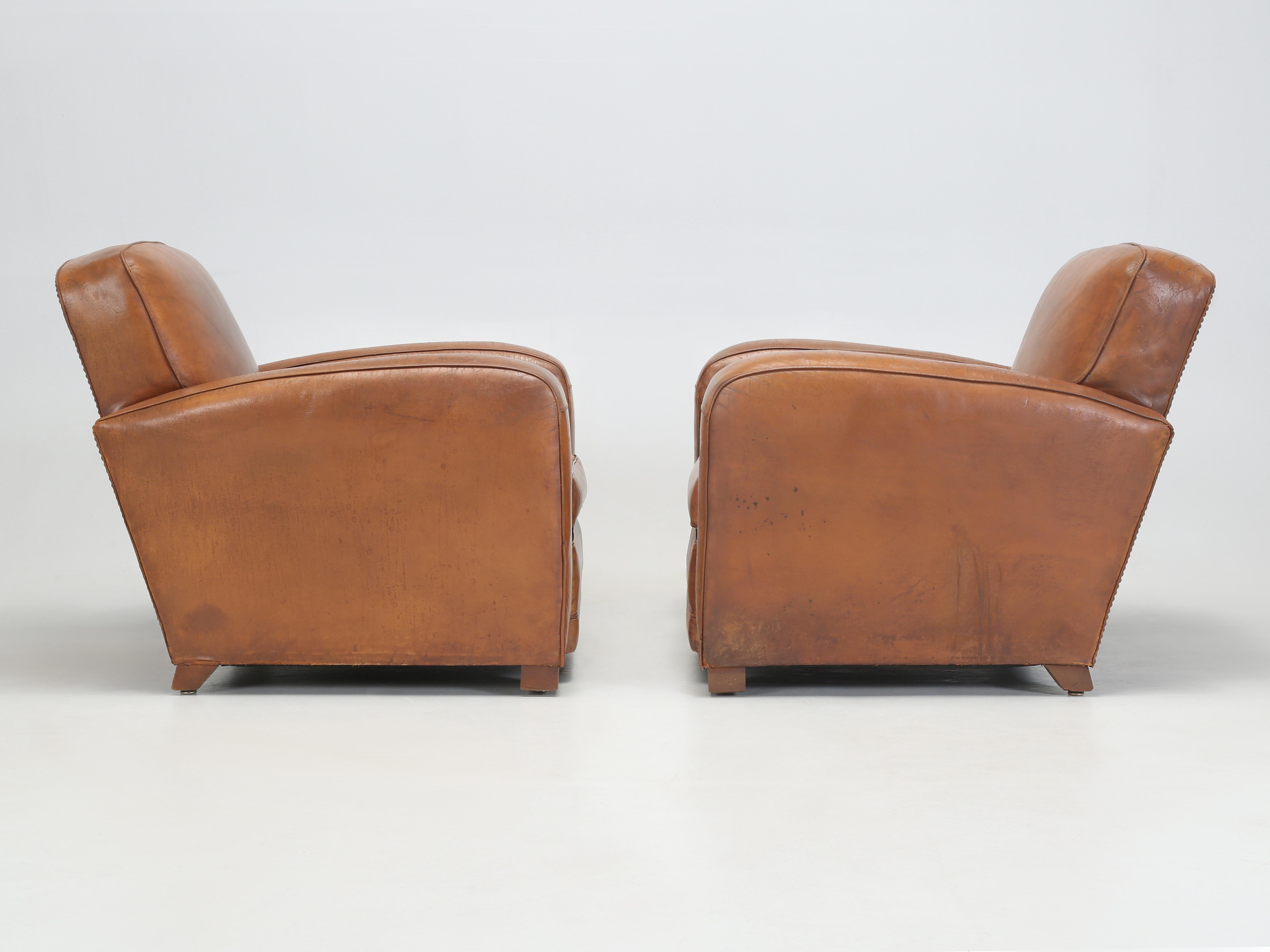 French Club Chairs Original Leather Completely Restored Internally in Horsehair 10
