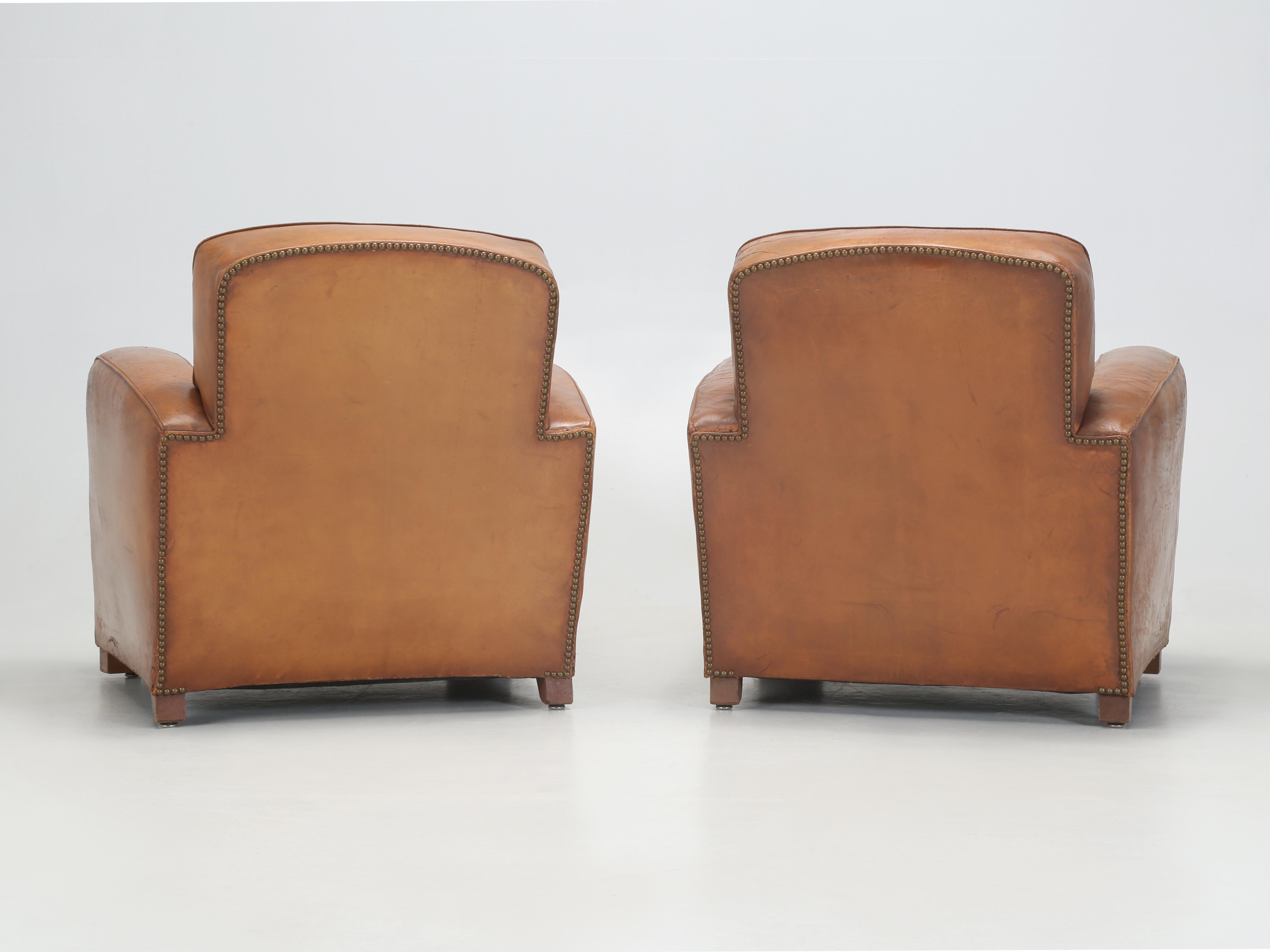 French Club Chairs Original Leather Completely Restored Internally in Horsehair 11