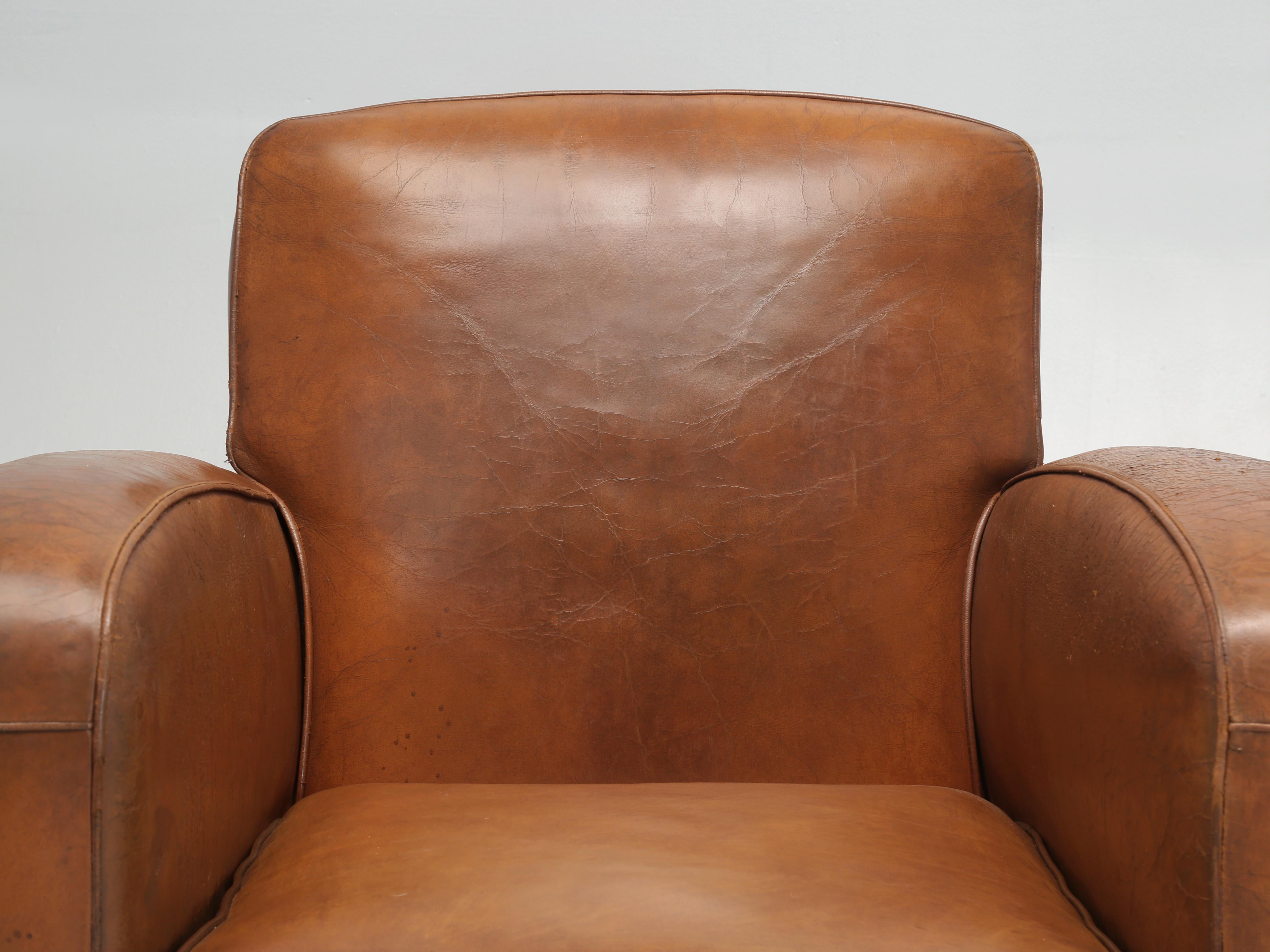 Hand-Crafted French Club Chairs Original Leather Completely Restored Internally in Horsehair