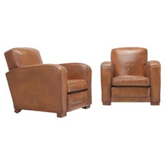 French Club Chairs Original Leather Completely Restored Internally in Horsehair