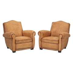 French Club Chairs Restored Internally to a High-Standard with Original Leather