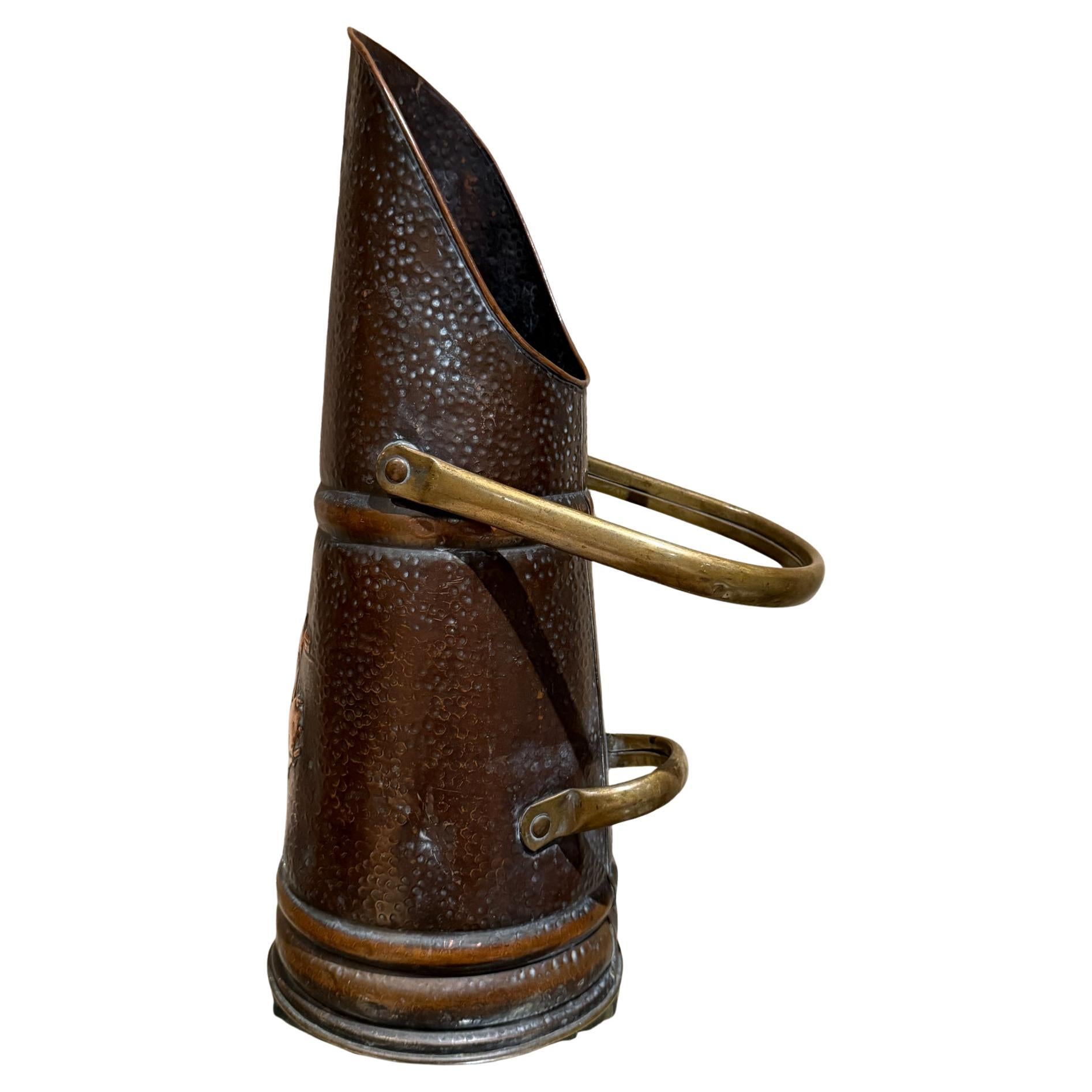 Französischer Kohlenschacht - Schirmständer Kupfer & Messing Antique von IGRO im Angebot