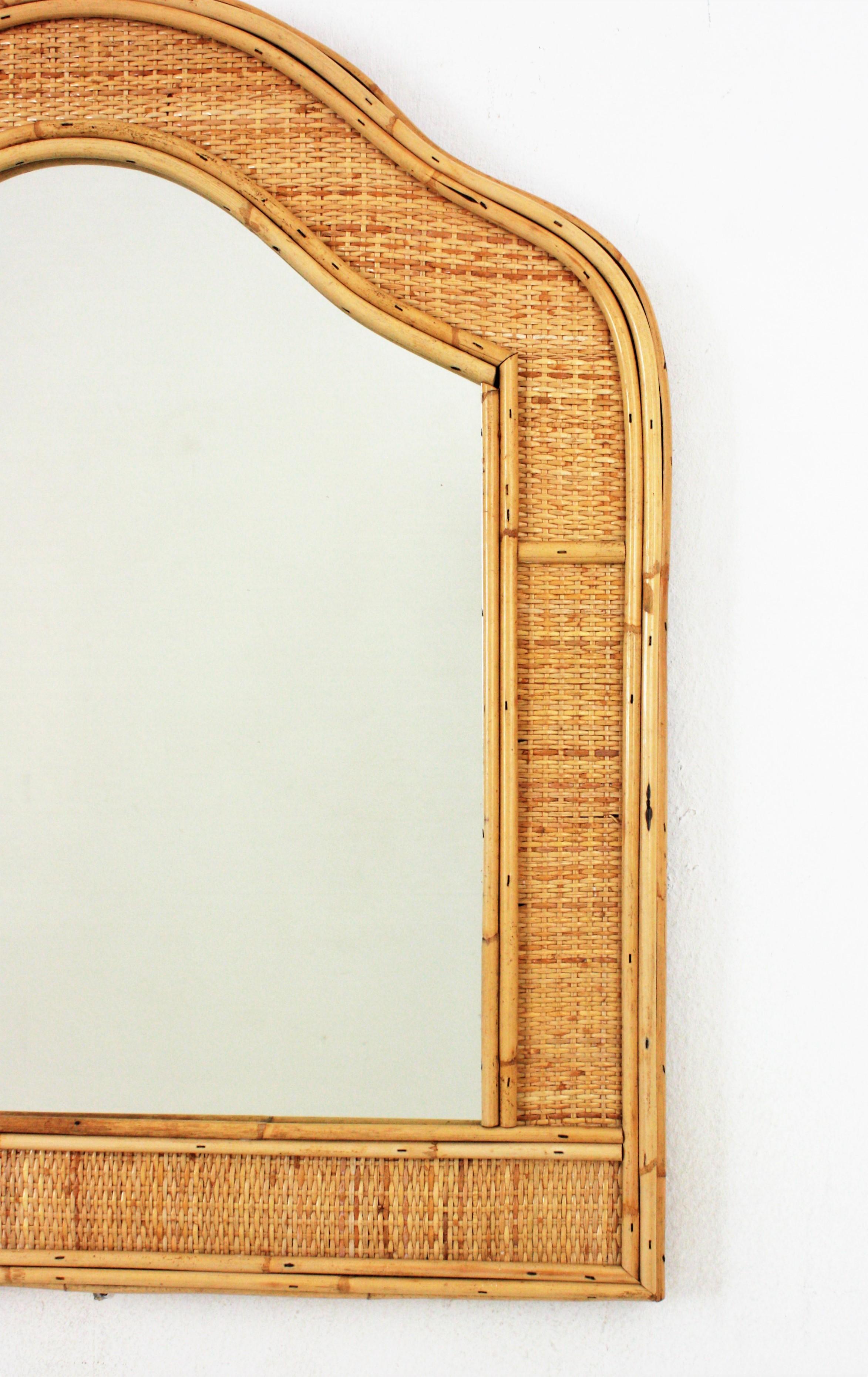 French Coastal Arched Mirror in Rattan and Woven Wicker 2