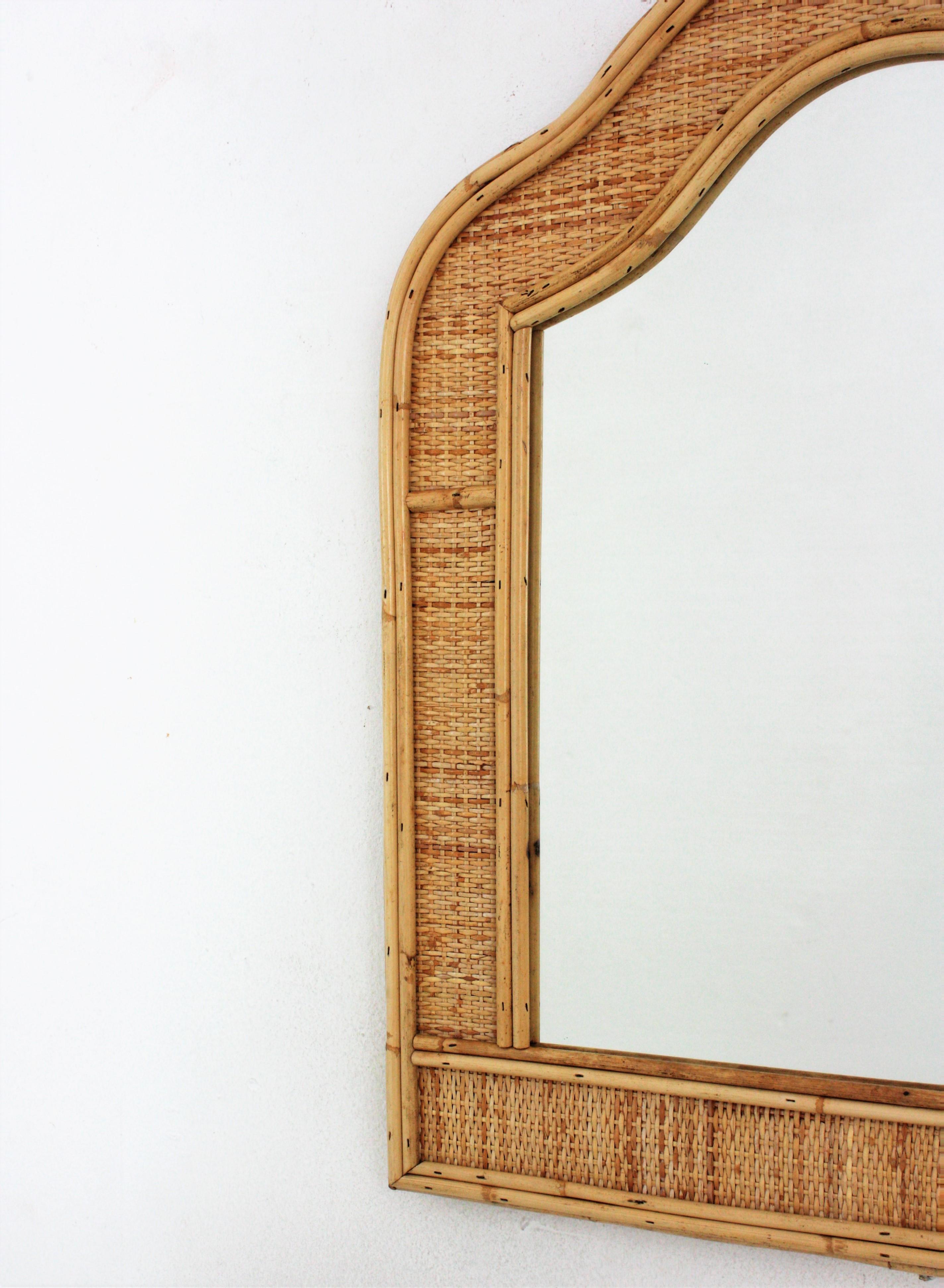 French Coastal Arched Mirror in Rattan and Woven Wicker 3