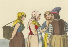 French Coastal Life – Fisherwomen of Boulogne, Hand-Coloured Print 1835