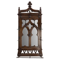 Perchero Francés Espejo de Castaño y Soporte de Hierro Estilo Gótico S. XIX