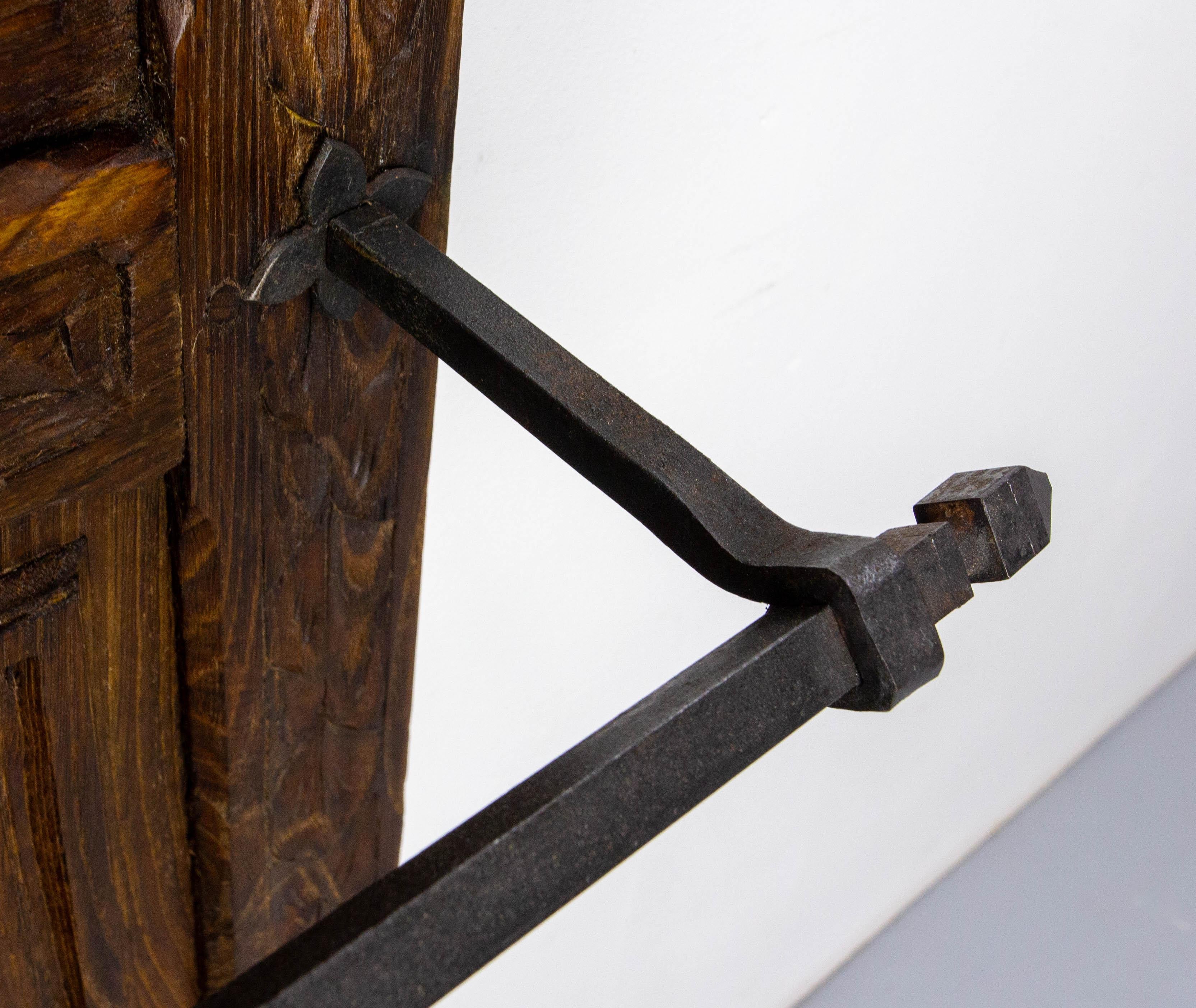 19th Century French Coat Hat Rack Chestnut Mirror Wrough Iron & Zinc Stand Gothic St 19th C. For Sale