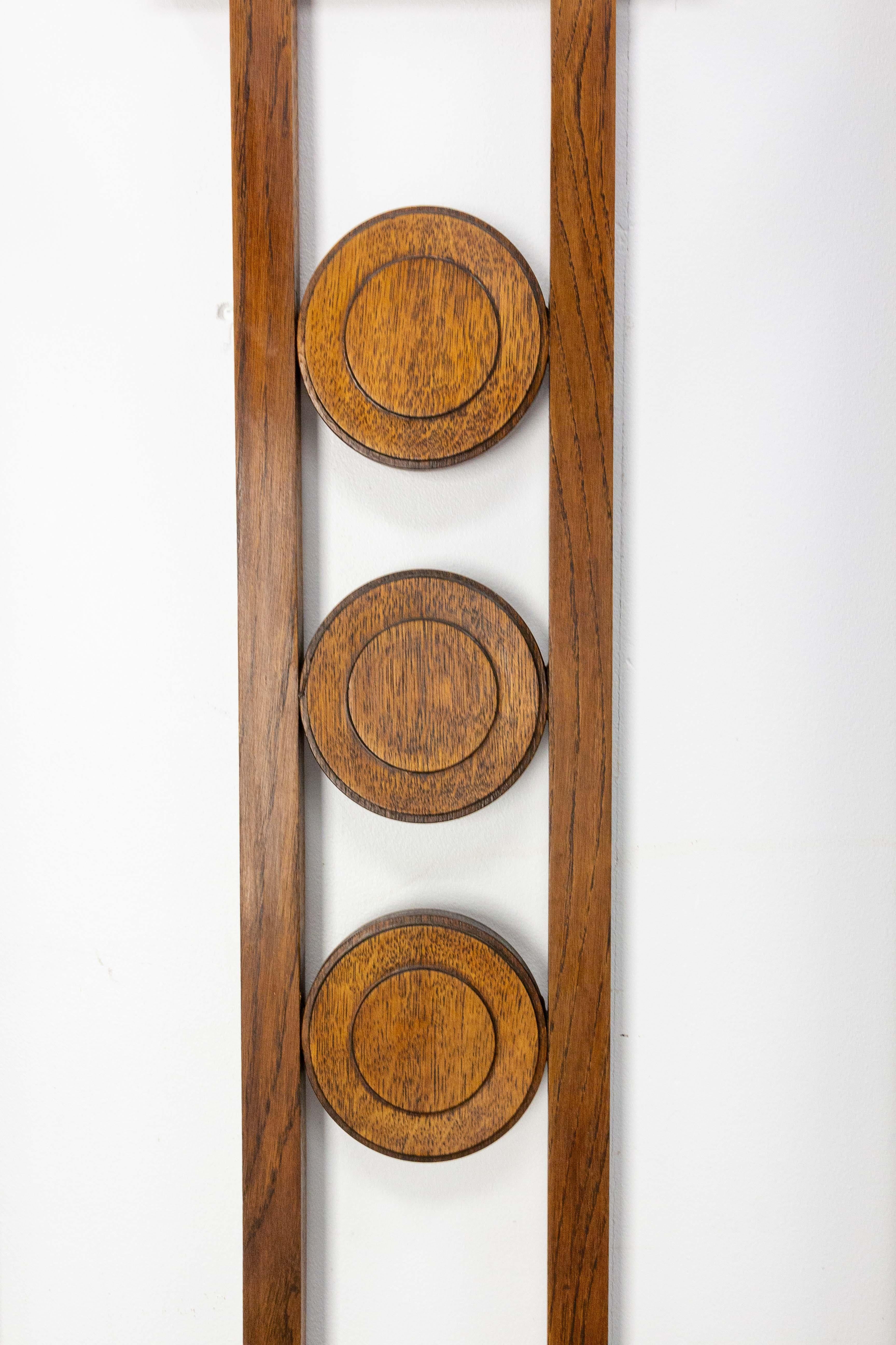Mid-Century Modern French Coat Rack Hat Stand Oak Glass and Mirror, circa 1950 For Sale