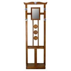 French Coat Rack Hat Stand Oak Glass and Mirror, circa 1950