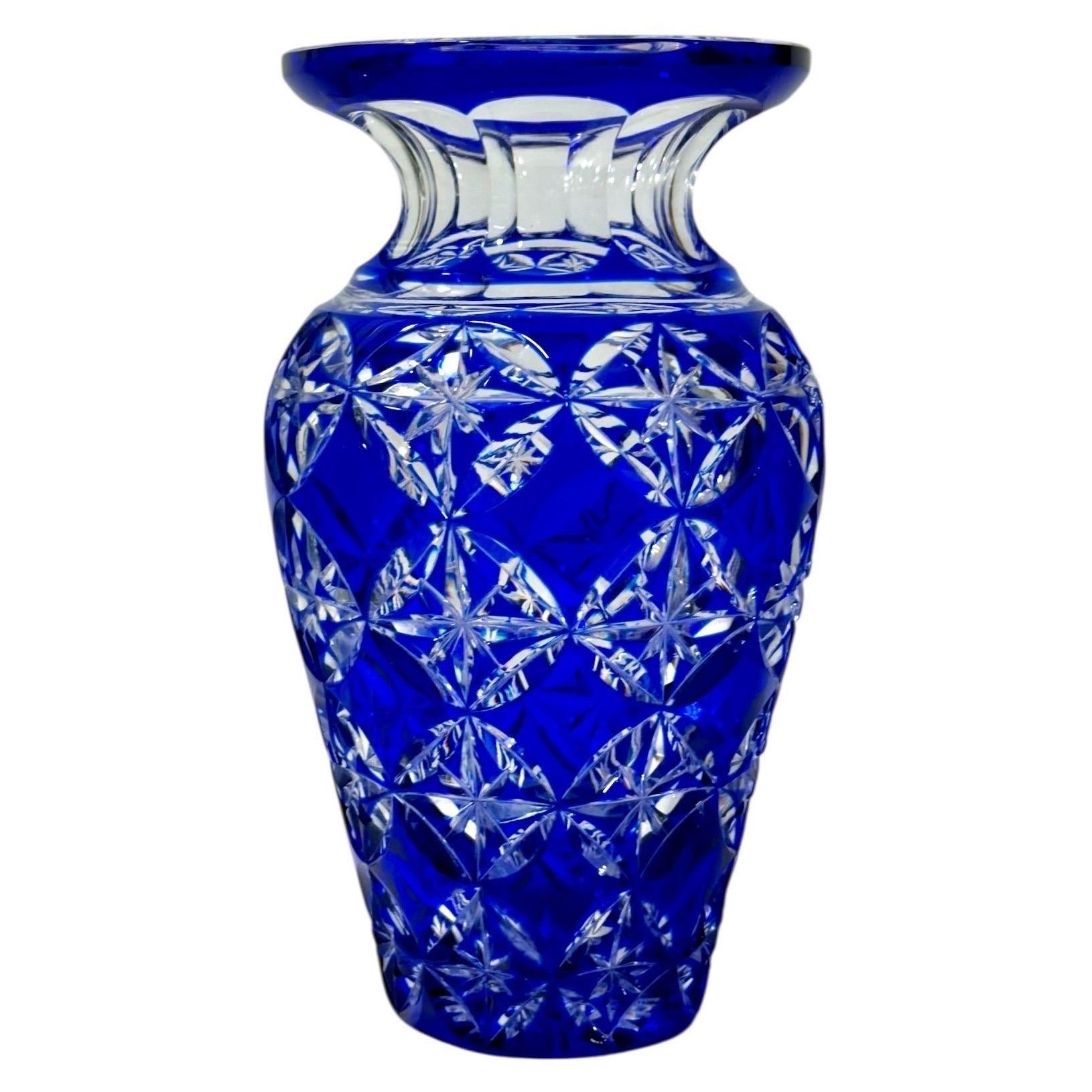 French Cobalt Blue Crystal Vase, 20th-Century
