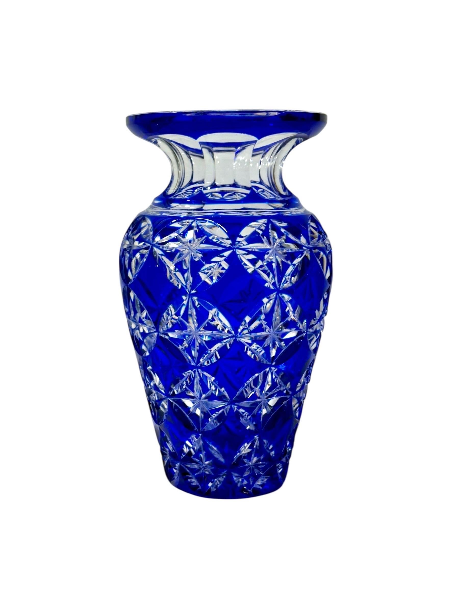 French Cobalt Blue Crystal Vase, 20th-Century