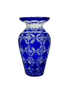 French Cobalt Blue Crystal Vase, 20th-Century
