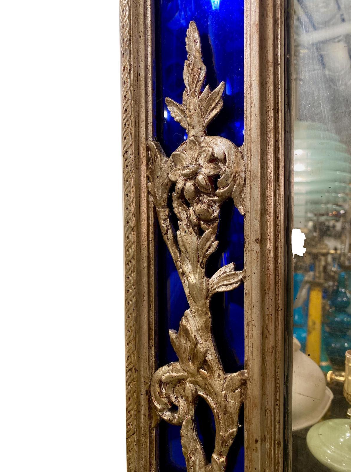 French Cobalt Blue Framed Mirror In Good Condition In New York, NY