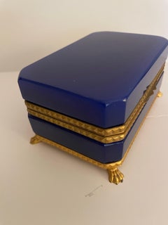 French Cobalt Blue Opaline Crystal & Ormolu Mounted Box