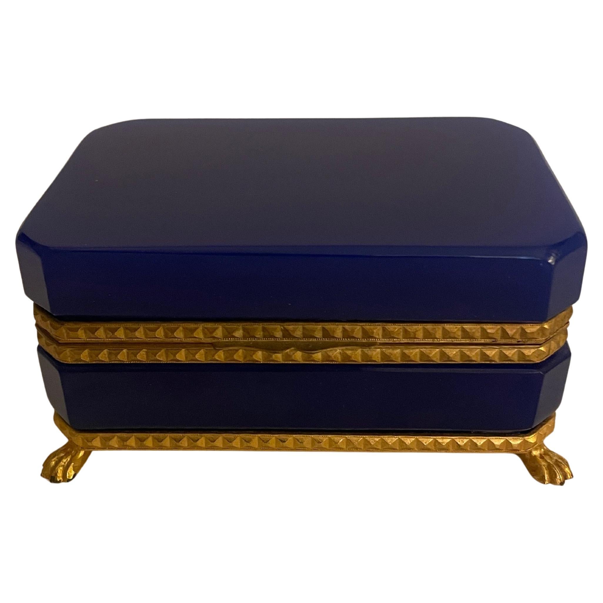 French Cobalt Blue Opaline Crystal & Ormolu Mounted Box