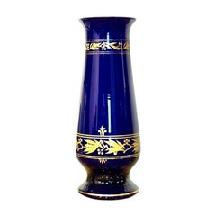 French Cobalt Blue Opaline Glass Vase with Gilt Friezes, Circa 1900