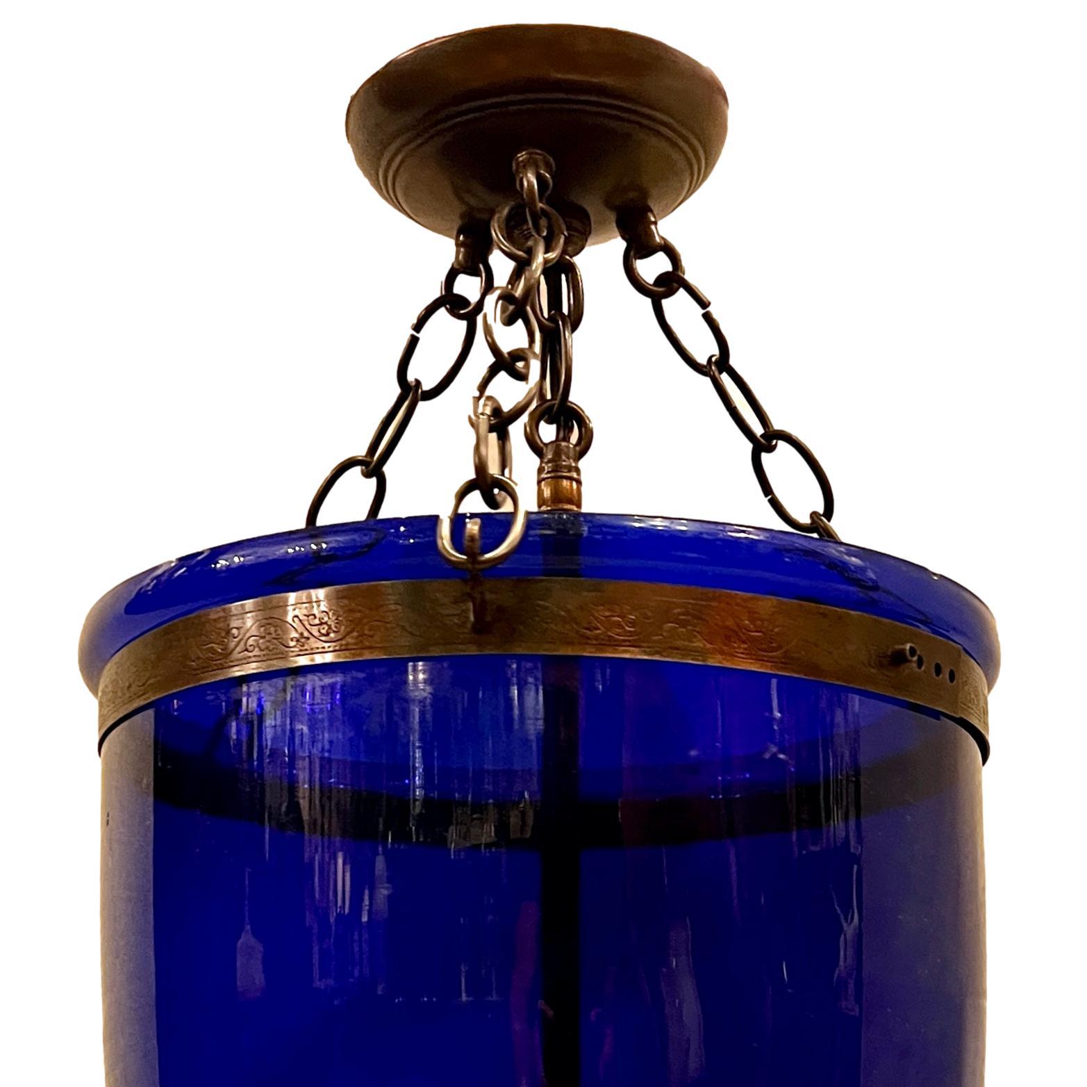 French Cobalt Glass Lantern In Good Condition For Sale In New York, NY