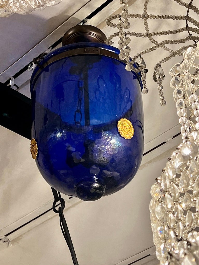 French Cobalt Glass Lantern For Sale at 1stDibs