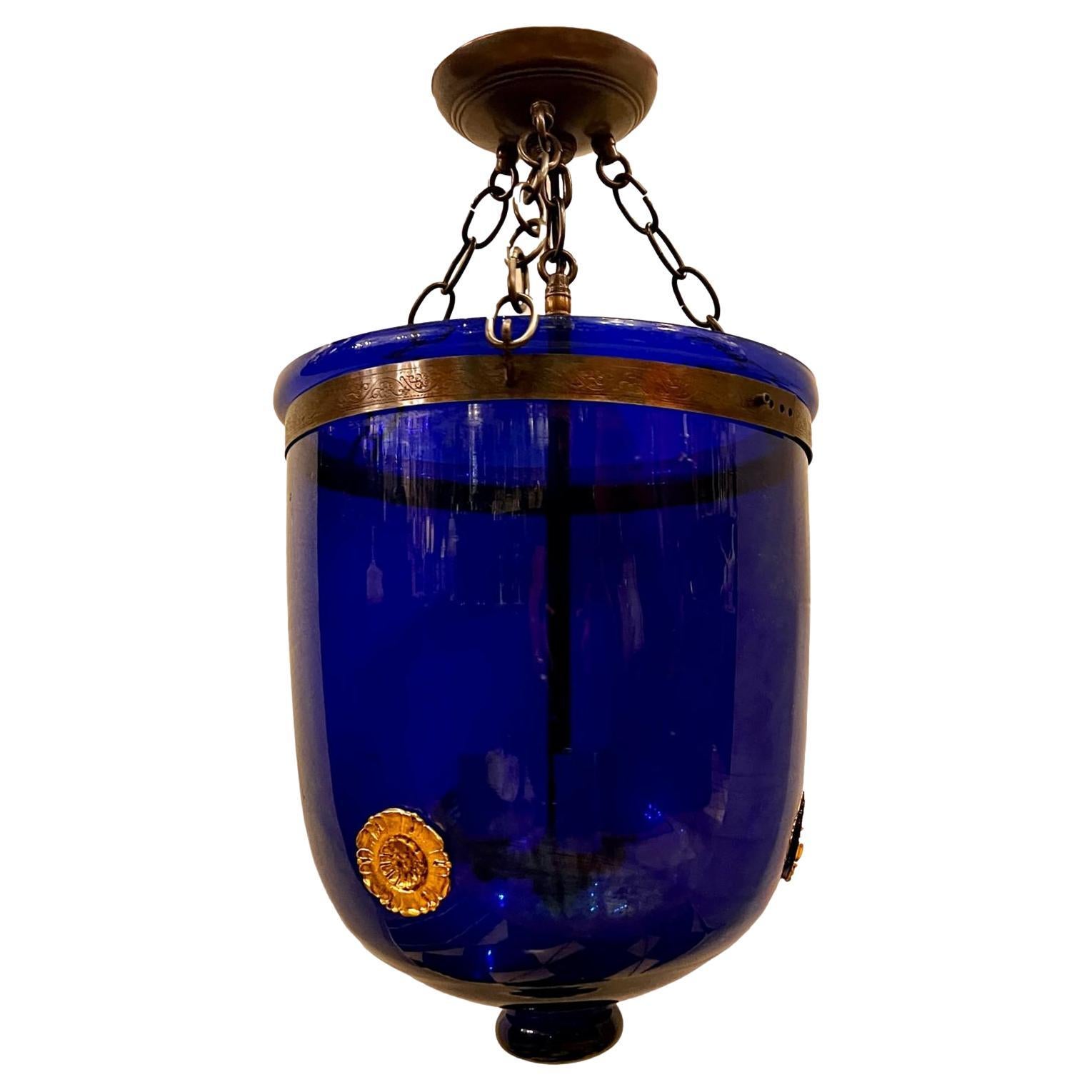 French Cobalt Glass Lantern