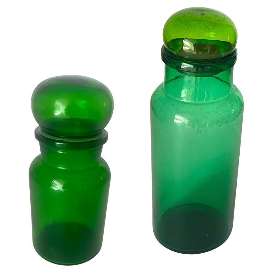French Cobalt Green Pharmacy Bottles Set of 2 Circa 20th Century For Sale