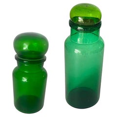 Antique French Cobalt Green Pharmacy Bottles Set of 2 Circa 20th Century