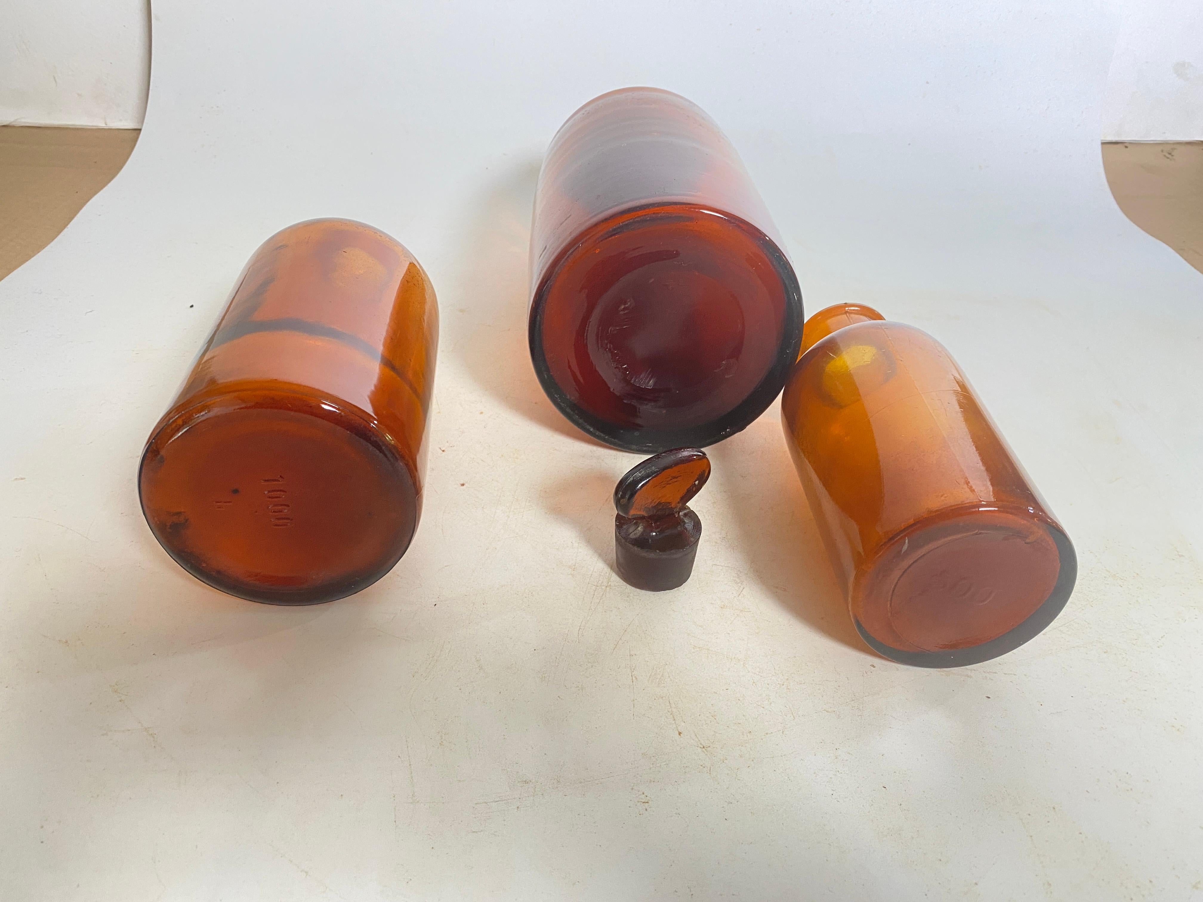 French Cobalt Orange Pharmacy Bottles Set of 3 Circa 20th Century For Sale 6
