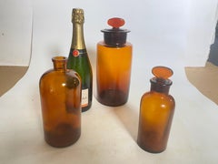 French Cobalt Orange Pharmacy Bottles Set of 3 Circa 20th Century