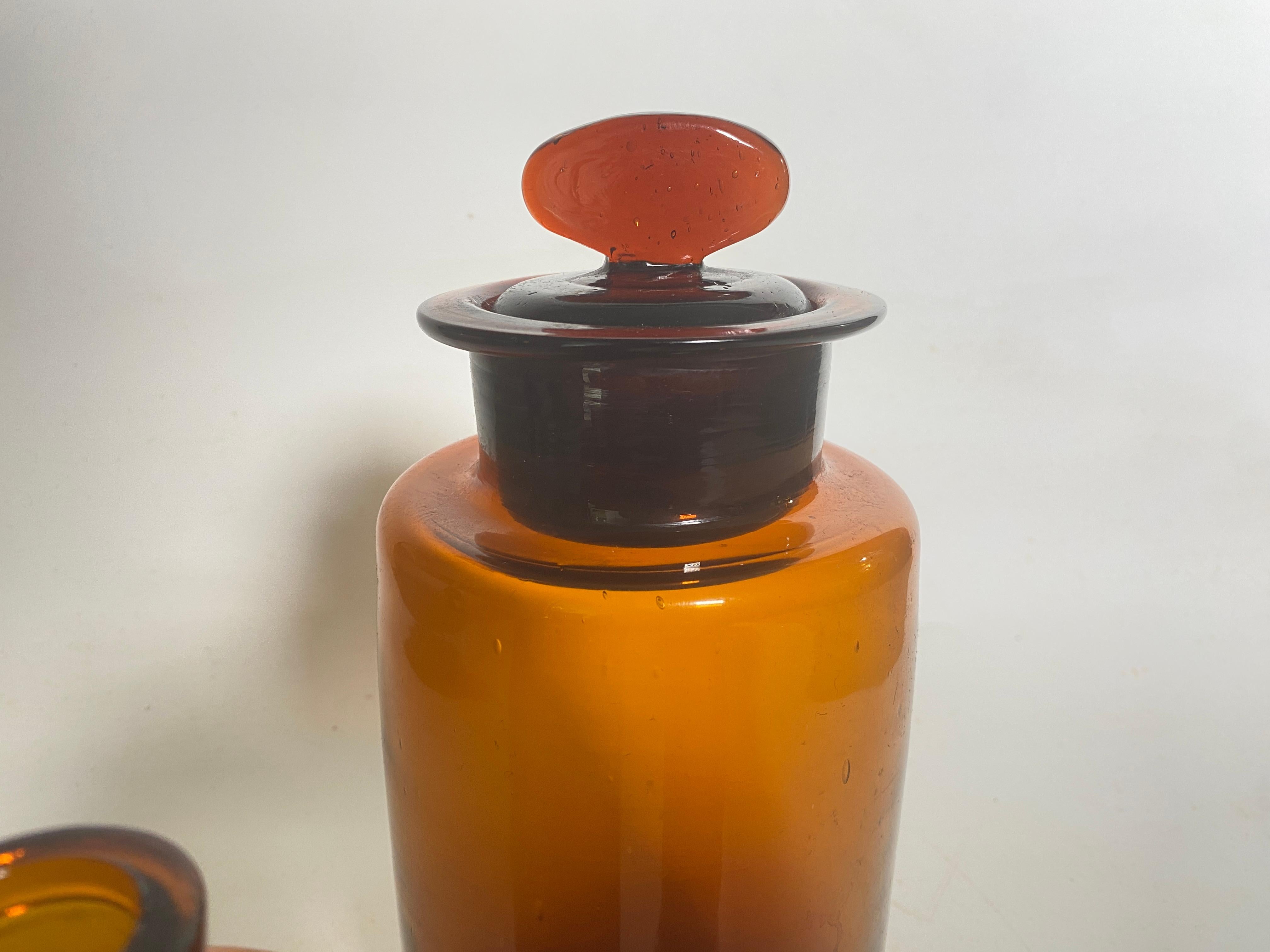 French Cobalt Orange Pharmacy Bottles Set of 3 Circa 20th Century For Sale 2