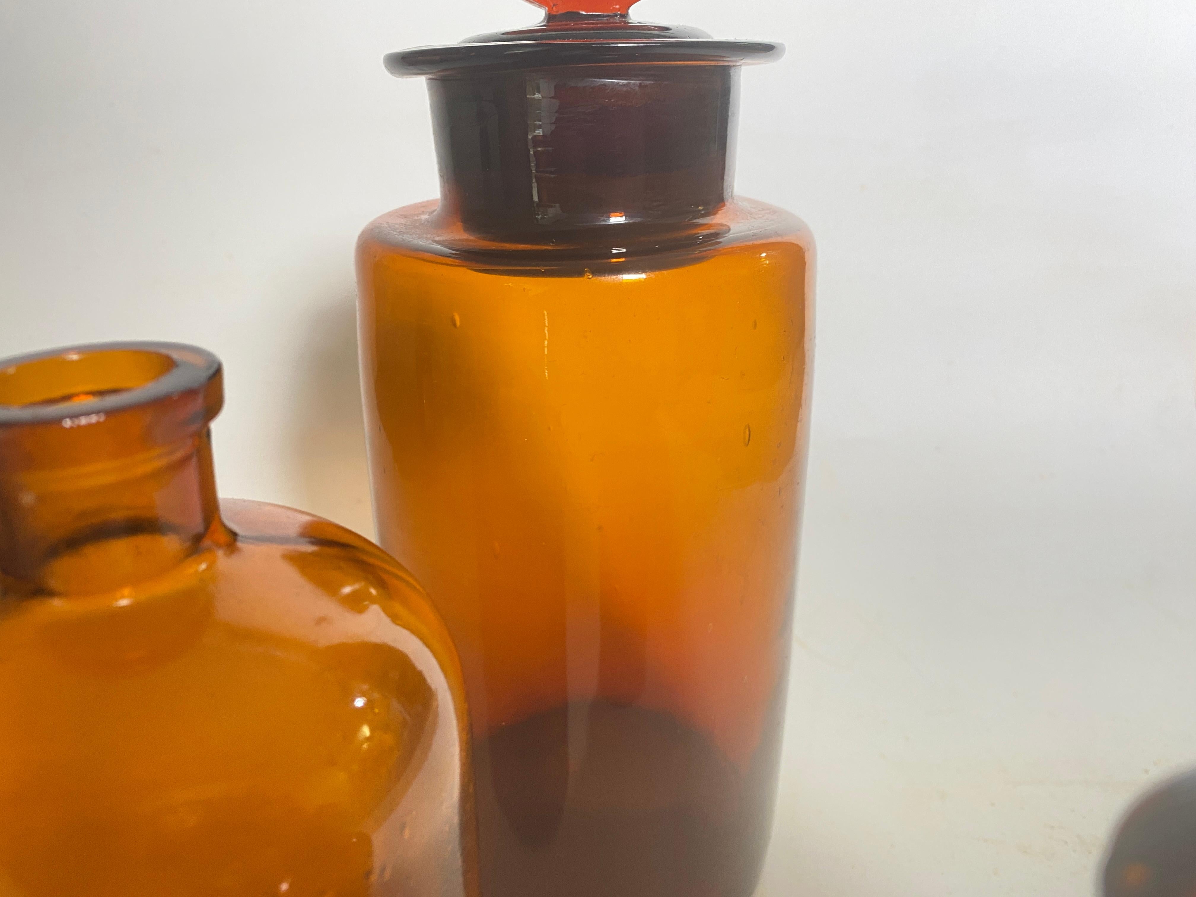 French Cobalt Orange Pharmacy Bottles Set of 3 Circa 20th Century For Sale 3