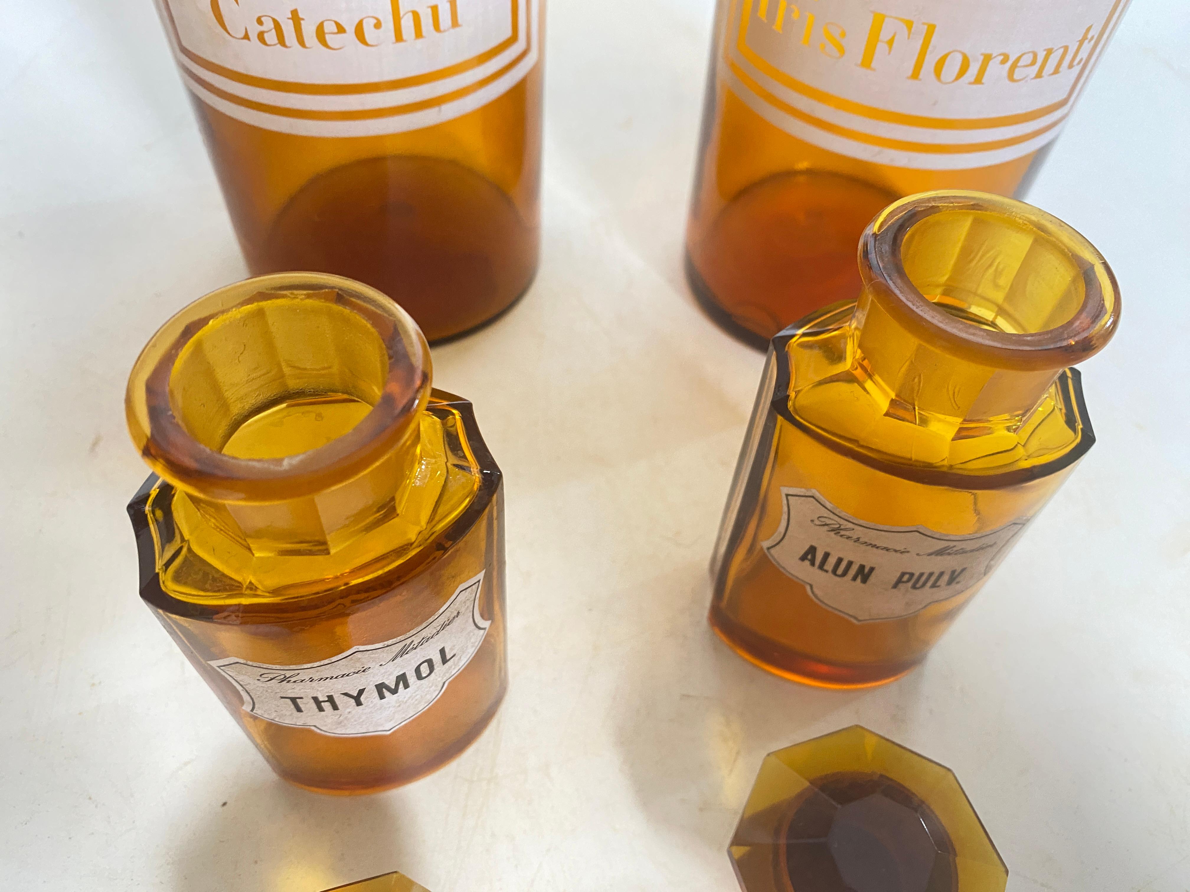 French Cobalt Orange Pharmacy Bottles Set of 4 Circa 20th Century For Sale 8