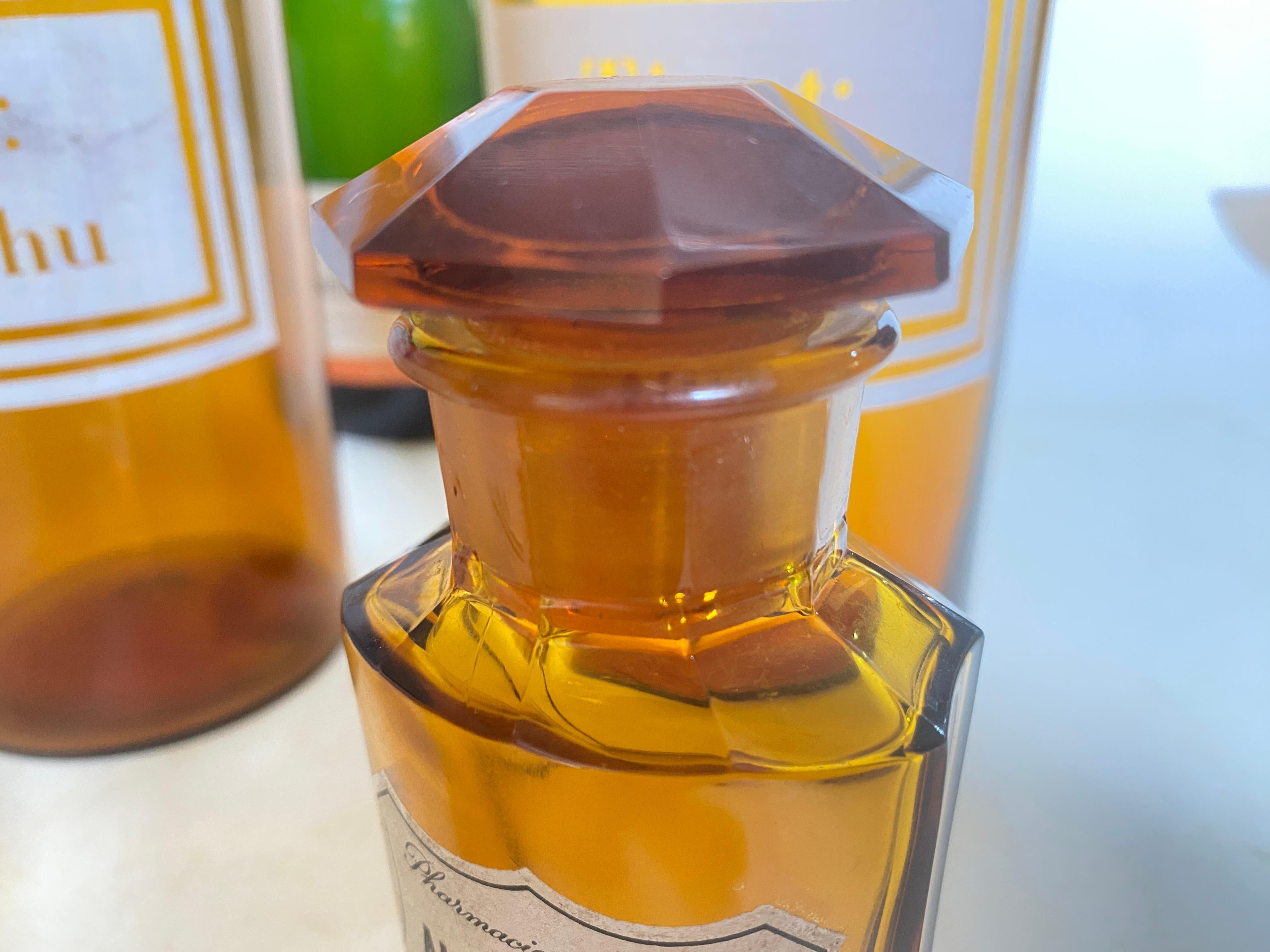 Glass French Cobalt Orange Pharmacy Bottles Set of 4 Circa 20th Century For Sale