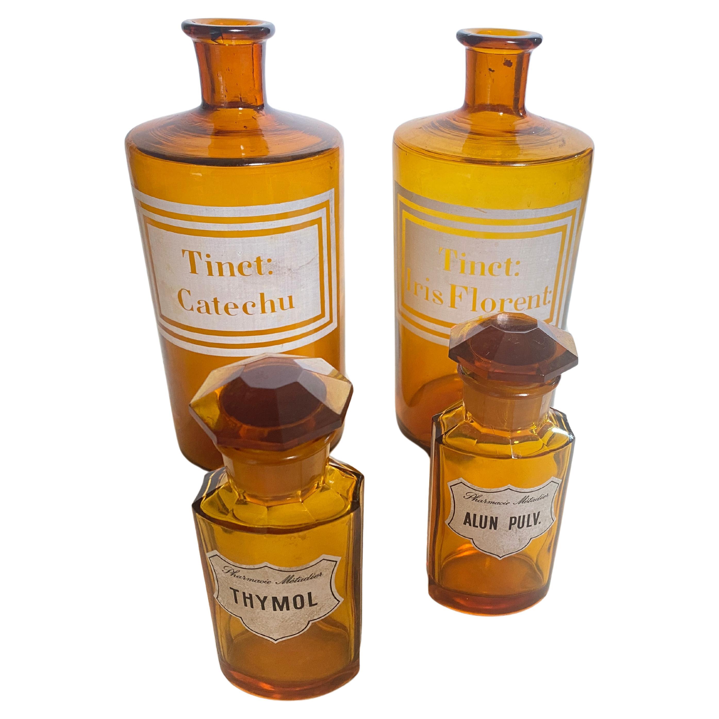 French Cobalt Orange Pharmacy Bottles Set of 4 Circa 20th Century For Sale