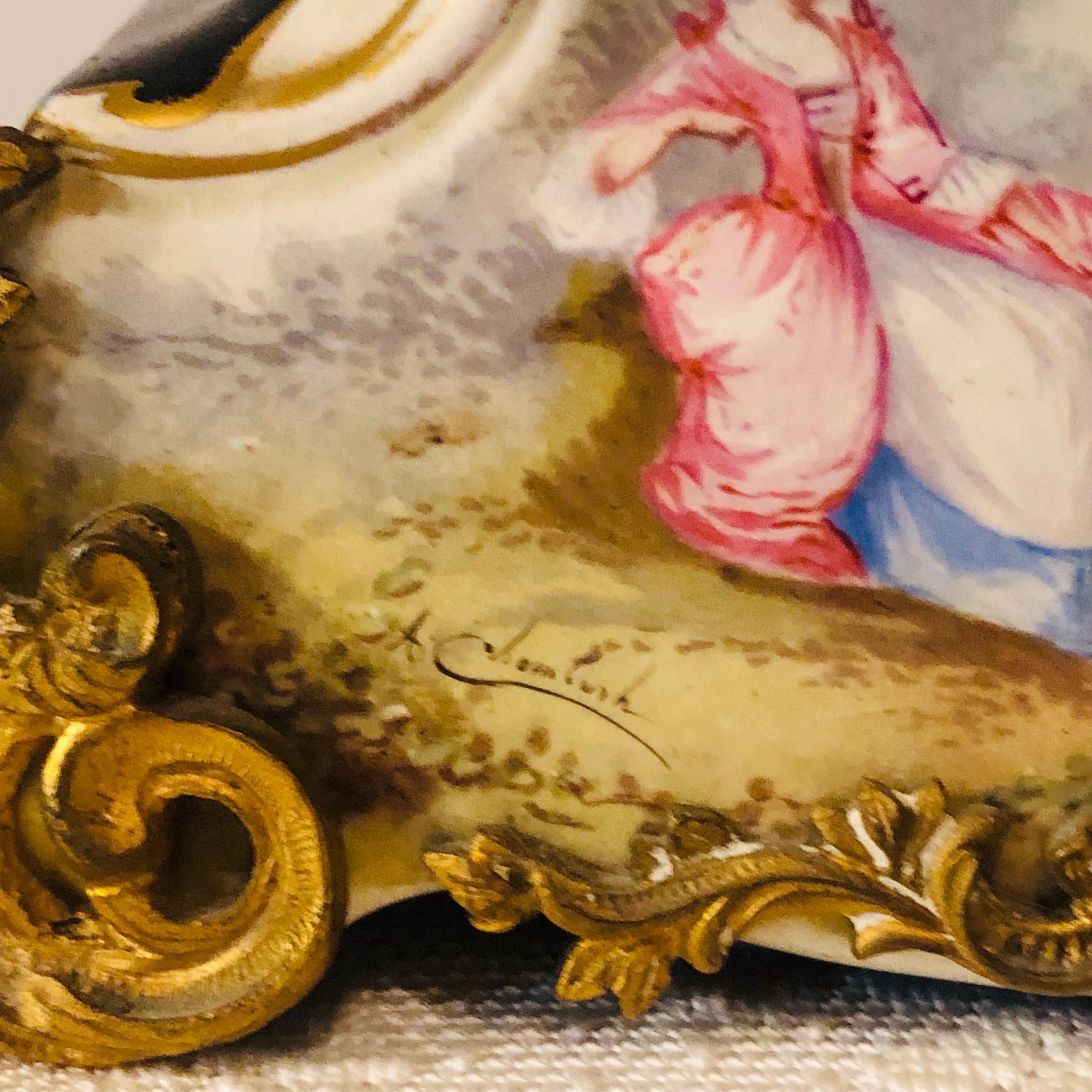 French Cobalt Porcelain Clock with Hand-painted Scene of Lovers and Cherubs For Sale 4