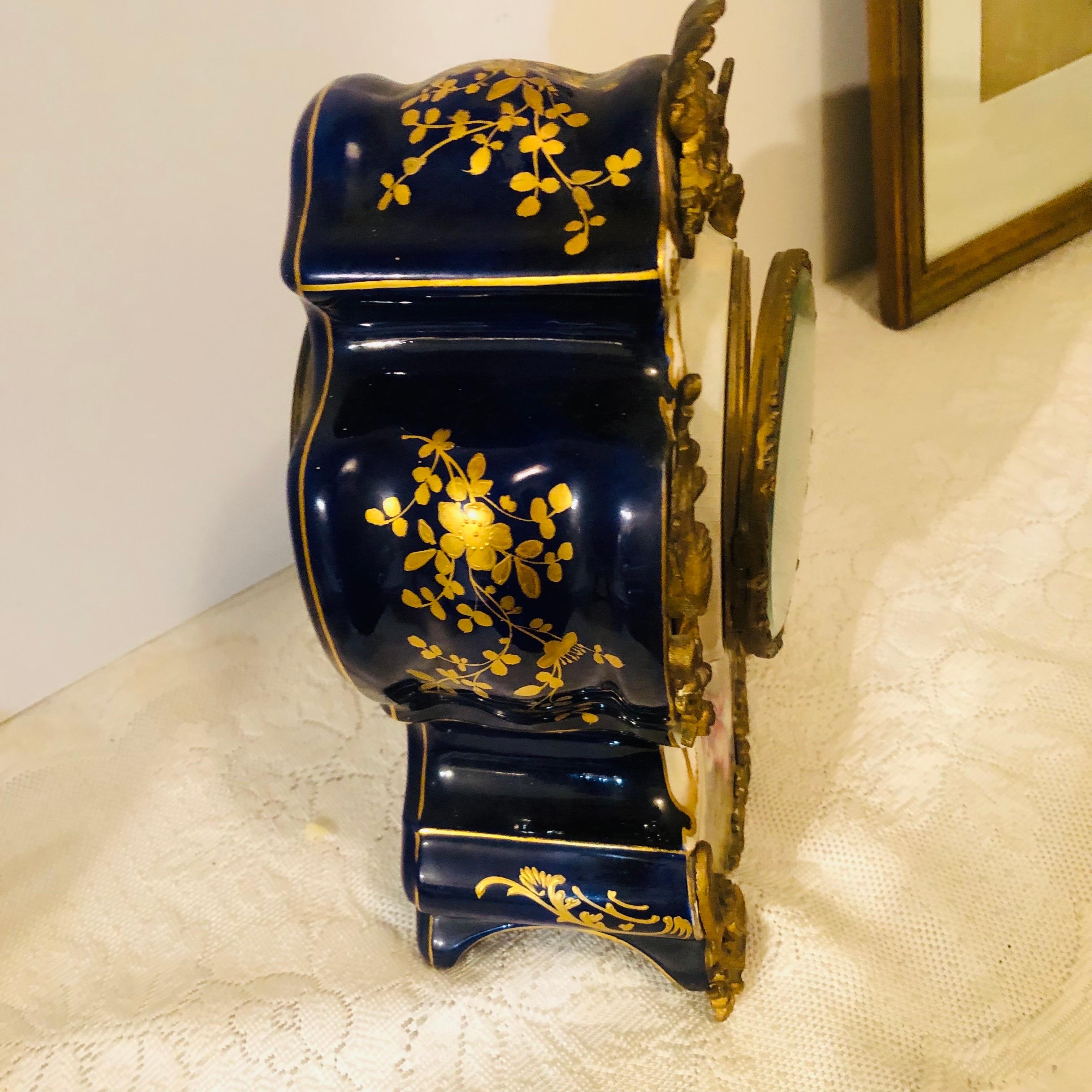 French Cobalt Porcelain Clock with Hand-painted Scene of Lovers and Cherubs For Sale 8